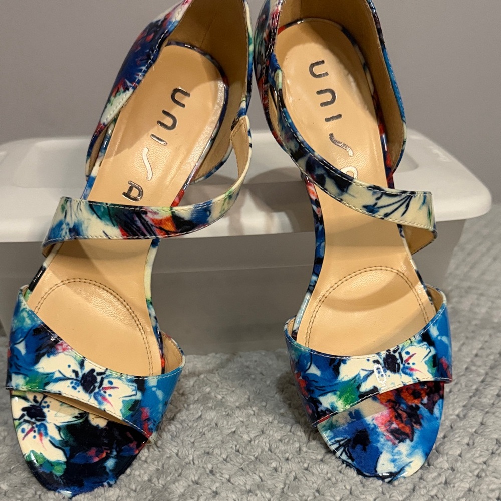 Unisa Blue Multi Floral Strappy High Heel Sandals - Picture 6 of 8